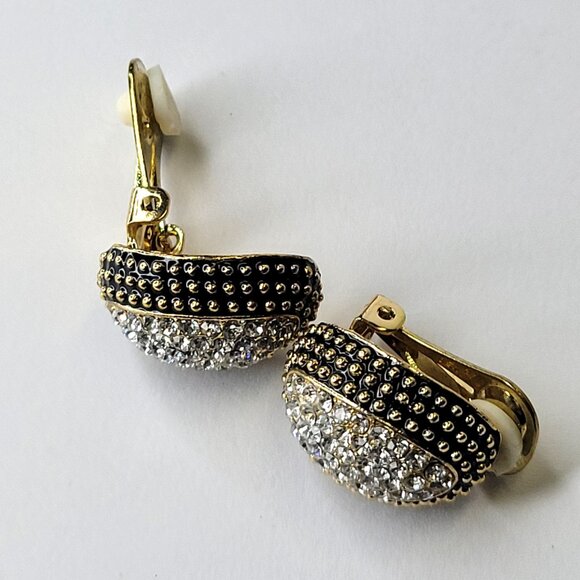Gold and Crystal Clip On earrings - Picture 7 of 7